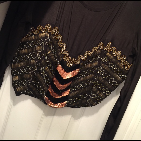 Holiday Embellished Set, beading/sparkly, maxi skirt, long sleeves, crop top - Picture 3 of 4